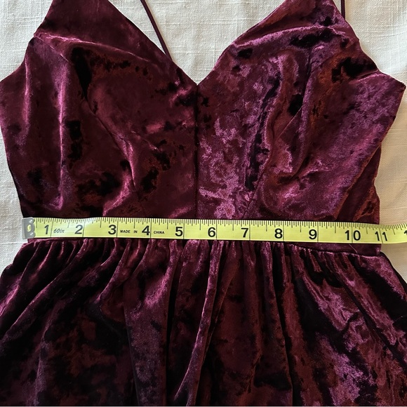 UO Maroon Velvet Romper- Kimchi Blue Vanessa Crushed Velvet Fit + Flare Romper - Picture 11 of 13